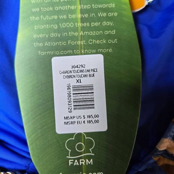 FARM Rio Women’s Size XL Chevron Toucans Halter Neck One-Piece Swimsuit New - Picture 11 of 12